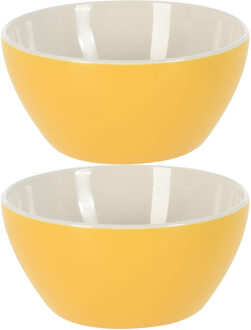 Excellent Houseware Soepkommen/serveer schaaltjes - 2x - Acapulco- porselein - D14 x H6.5 cm - geel - Stapelbaar