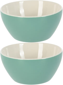 Excellent Houseware Soepkommen/serveer schaaltjes - 2x - Acapulco- porselein - D14 x H6.5 cm - groen - Stapelbaar