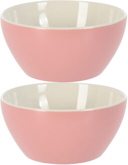 Excellent Houseware Soepkommen/serveer schaaltjes - 2x - Acapulco- porselein - D14 x H6.5 cm - lichtroze - Stapelbaar