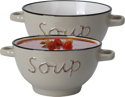 Excellent Houseware Soepkommen/serveer schaaltjes - 2x - Gres - porselein - D14 x H8 cm - bruin