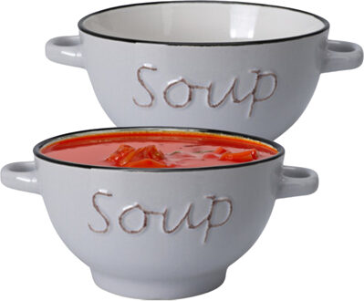 Excellent Houseware Soepkommen/serveer schaaltjes - 2x - Gres - porselein - D14 x H8 cm - ivoor wit