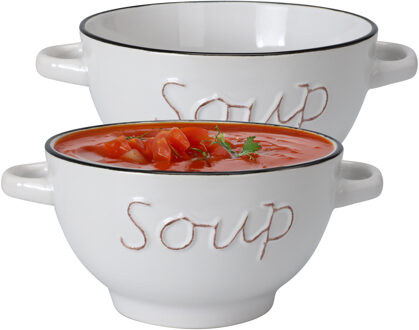 Excellent Houseware Soepkommen/serveer schaaltjes - 2x - Gres - porselein - D14 x H8 cm - wit