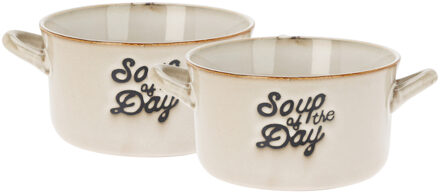 Excellent Houseware Soepkommen/serveer schaaltjes - 2x - met oor - porselein - 500ml - beige