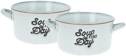 Excellent Houseware Soepkommen/serveer schaaltjes - 2x - met oor - porselein - 500ml - lichtblauw