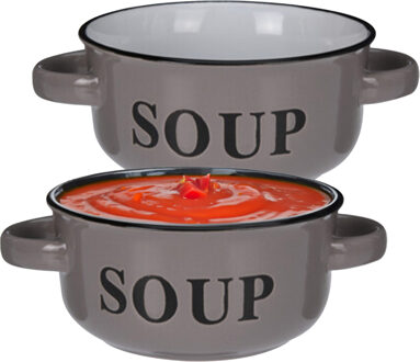 Excellent Houseware Soepkommen/serveer schaaltjes - 2x - porselein - D13 x H7 cm - antraciet