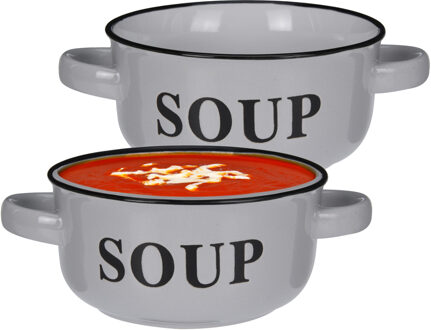 Excellent Houseware Soepkommen/serveer schaaltjes - 2x - porselein - D13 x H7 cm - lichtgrijs