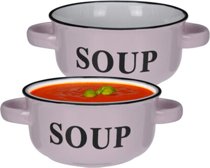 Excellent Houseware Soepkommen/serveer schaaltjes - 2x - porselein - D13 x H7 cm - lichtroze