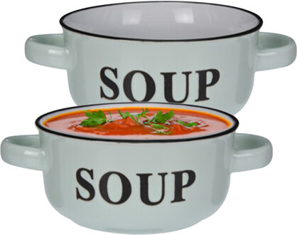 Excellent Houseware Soepkommen/serveer schaaltjes - 2x - porselein - D13 x H7 cm - mintgroen