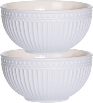 Excellent Houseware Soepkommen/serveer schaaltjes - 2x - Roman Style - keramiek - D14 x H7 cm - ivoor wit - Stapelbaar