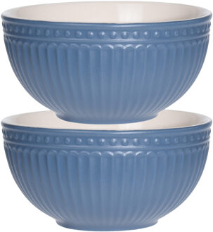 Excellent Houseware Soepkommen/serveer schaaltjes - 2x - Roman Style - keramiek - D14 x H7 cm - nacht blauw - Stapelbaar
