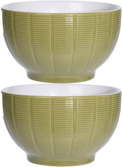 Excellent Houseware Soepkommen/serveer schaaltjes - 2x - Venice- keramiek - D14 x H8 cm - groen - Stapelbaar
