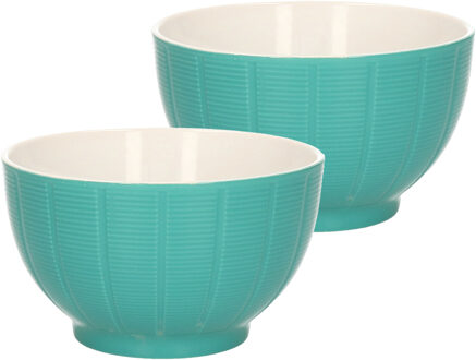 Excellent Houseware Soepkommen/serveer schaaltjes - 2x - Venice- keramiek - D14 x H8 cm - jade groen - Stapelbaar