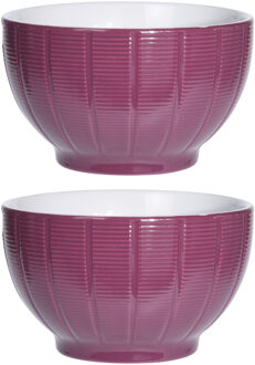 Excellent Houseware Soepkommen/serveer schaaltjes - 2x - Venice- keramiek - D14 x H8 cm - paars - Stapelbaar