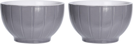 Excellent Houseware Soepkommen/serveer schaaltjes - 2x - Venice- keramiek - D14 x H8 cm - steengrijs - Stapelbaar