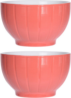 Excellent Houseware Soepkommen/serveer schaaltjes - 2x - Venice- keramiek - D14 x H8 cm - steenrood - Stapelbaar