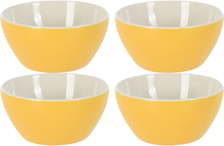 Excellent Houseware Soepkommen/serveer schaaltjes - 4x - Acapulco- porselein - D14 x H6.5 cm - geel - Stapelbaar