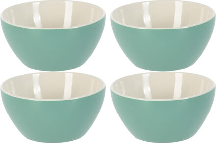 Excellent Houseware Soepkommen/serveer schaaltjes - 4x - Acapulco- porselein - D14 x H6.5 cm - groen - Stapelbaar