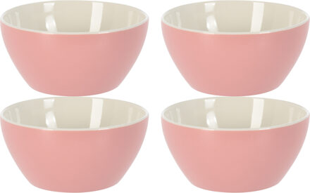 Excellent Houseware Soepkommen/serveer schaaltjes - 4x - Acapulco- porselein - D14 x H6.5 cm - lichtroze - Stapelbaar
