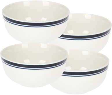 Excellent Houseware Soepkommen/serveer schaaltjes - 4x - Bologna - porselein - D13 x H7.5 cm - wit/blauw