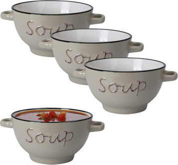 Excellent Houseware Soepkommen/serveer schaaltjes - 4x - Gres - porselein - D14 x H78 cm - bruin - Kommetjes