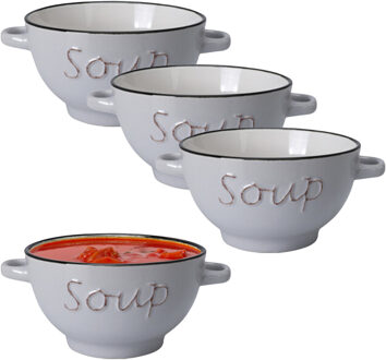Excellent Houseware Soepkommen/serveer schaaltjes - 4x - Gres - porselein - D14 x H8 cm - ivoor wit