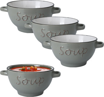 Excellent Houseware Soepkommen/serveer schaaltjes - 4x - Gres - porselein - D14 x H8 cm - lichtgrijs