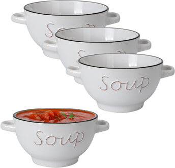 Excellent Houseware Soepkommen/serveer schaaltjes - 4x - Gres - porselein - D14 x H8 cm - wit