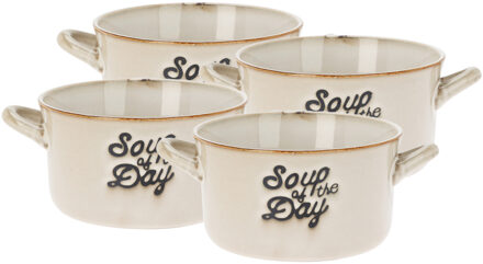 Excellent Houseware Soepkommen/serveer schaaltjes - 4x - met oor - porselein - 500ml - beige
