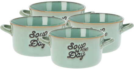 Excellent Houseware Soepkommen/serveer schaaltjes - 4x - met oor - porselein - 500ml - lichtgroen