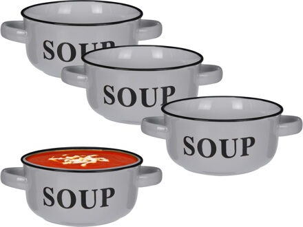 Excellent Houseware Soepkommen/serveer schaaltjes - 4x - porselein - D13 x H7 cm - lichtgrijs