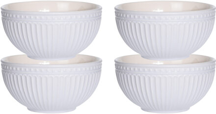 Excellent Houseware Soepkommen/serveer schaaltjes - 4x - Roman Style - keramiek - D14 x H7 cm - ivoor wit - Stapelbaar