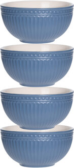 Excellent Houseware Soepkommen/serveer schaaltjes - 4x - Roman Style - keramiek - D14 x H7 cm - nacht blauw - Stapelbaar