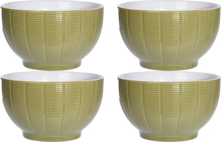 Excellent Houseware Soepkommen/serveer schaaltjes - 4x - Venice- keramiek - D14 x H8 cm - groen - Stapelbaar