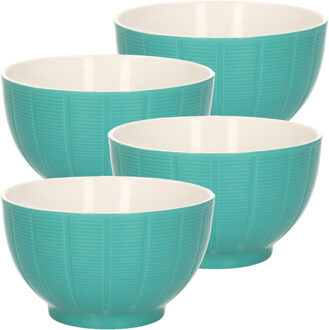 Excellent Houseware Soepkommen/serveer schaaltjes - 4x - Venice- keramiek - D14 x H8 cm - jade groen - Stapelbaar