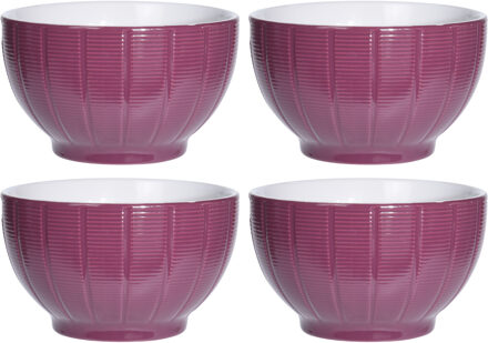 Excellent Houseware Soepkommen/serveer schaaltjes - 4x - Venice- keramiek - D14 x H8 cm - paars - Stapelbaar