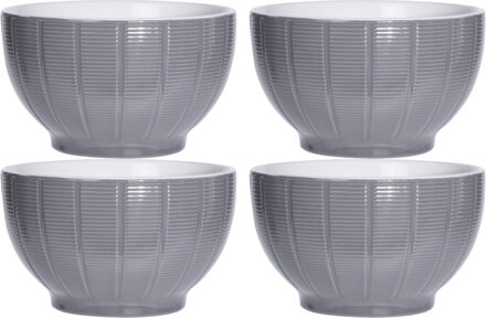 Excellent Houseware Soepkommen/serveer schaaltjes - 4x - Venice- keramiek - D14 x H8 cm - steengrijs - Stapelbaar