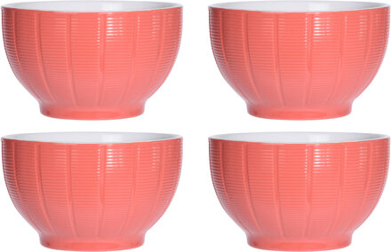 Excellent Houseware Soepkommen/serveer schaaltjes - 4x - Venice- keramiek - D14 x H8 cm - steenrood - Stapelbaar