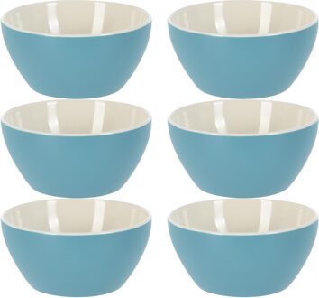 Excellent Houseware Soepkommen/serveer schaaltjes - 6x - Acapulco- porselein - D14 x H6.5 cm - blauw - Stapelbaar