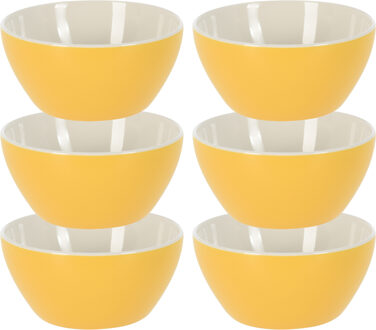 Excellent Houseware Soepkommen/serveer schaaltjes - 6x - Acapulco- porselein - D14 x H6.5 cm - geel - Stapelbaar