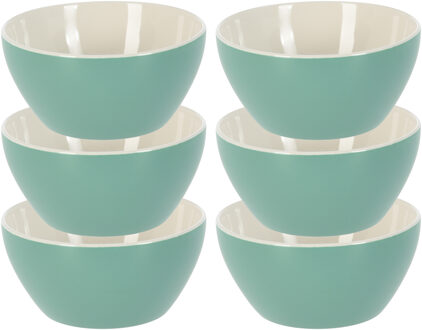 Excellent Houseware Soepkommen/serveer schaaltjes - 6x - Acapulco- porselein - D14 x H6.5 cm - groen - Stapelbaar