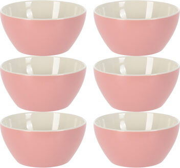 Excellent Houseware Soepkommen/serveer schaaltjes - 6x - Acapulco- porselein - D14 x H6.5 cm - lichtroze - Stapelbaar