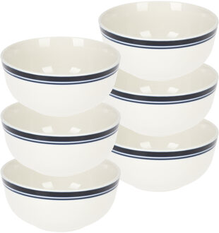 Excellent Houseware Soepkommen/serveer schaaltjes - 6x - Bologna - porselein - D13 x H7.5 cm - wit/blauw