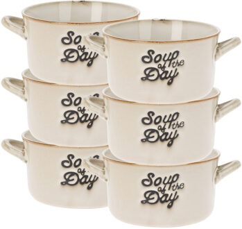 Excellent Houseware Soepkommen/serveer schaaltjes - 6x - met oor - porselein - 500ml - beige