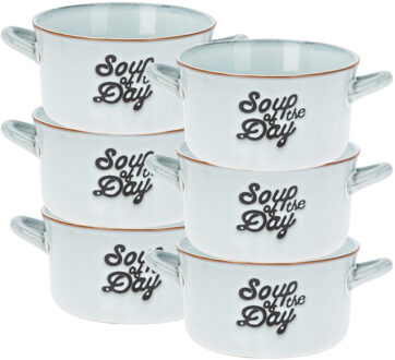 Excellent Houseware Soepkommen/serveer schaaltjes - 6x - met oor - porselein - 500ml - lichtblauw