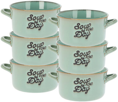 Excellent Houseware Soepkommen/serveer schaaltjes - 6x - met oor - porselein - 500ml - lichtgroen