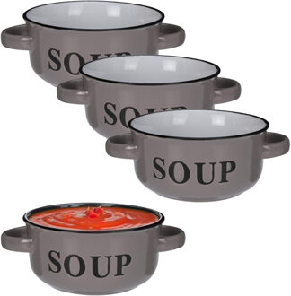Excellent Houseware Soepkommen/serveer schaaltjes - 6x - porselein - D13 x H7 cm - antraciet