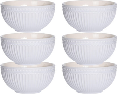 Excellent Houseware Soepkommen/serveer schaaltjes - 6x - Roman Style - keramiek - D14 x H7 cm - ivoor wit - Stapelbaar