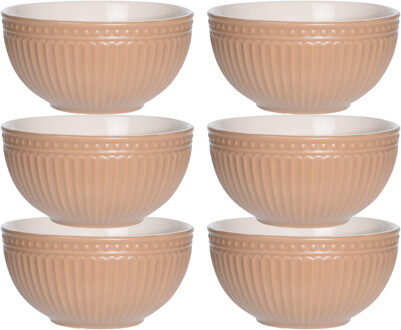Excellent Houseware Soepkommen/serveer schaaltjes - 6x - Roman Style - keramiek - D14 x H7 cm - zalm roze - Stapelbaar