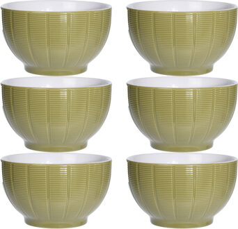 Excellent Houseware Soepkommen/serveer schaaltjes - 6x - Venice- keramiek - D14 x H8 cm - groen - Stapelbaar
