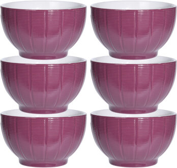 Excellent Houseware Soepkommen/serveer schaaltjes - 6x - Venice- keramiek - D14 x H8 cm - paars - Stapelbaar